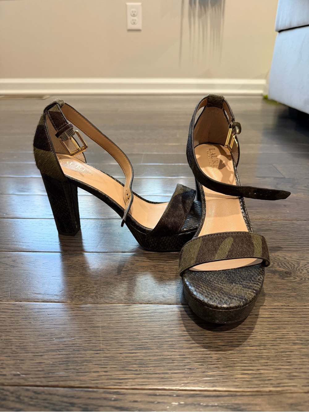 Lauren Ralph Lauren Camouflage Platform Ankle Strap Heels